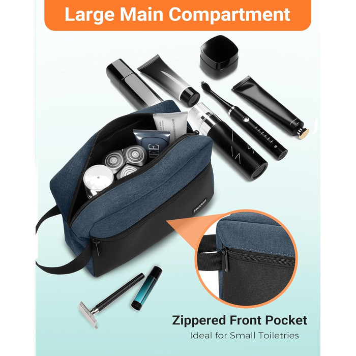 Чоловіча дорожня туалетна косметичка, водонепроникна, з кишенею для бритви та ручкою, органайзер для косметики у спортзал, душ, ванну кімнату, подарунок для чоловіків, чорно-сіра (чорний & темно-синій)