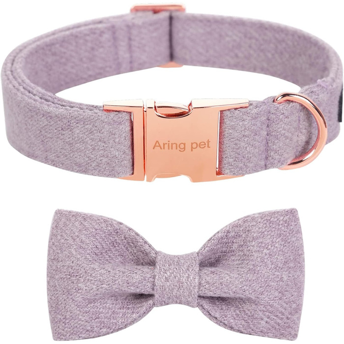 Нашийник для собак Aring Pet з бавовни лавандового кольору з бантом, регульований з металевою застібкою, для малих, середніх та великих собак