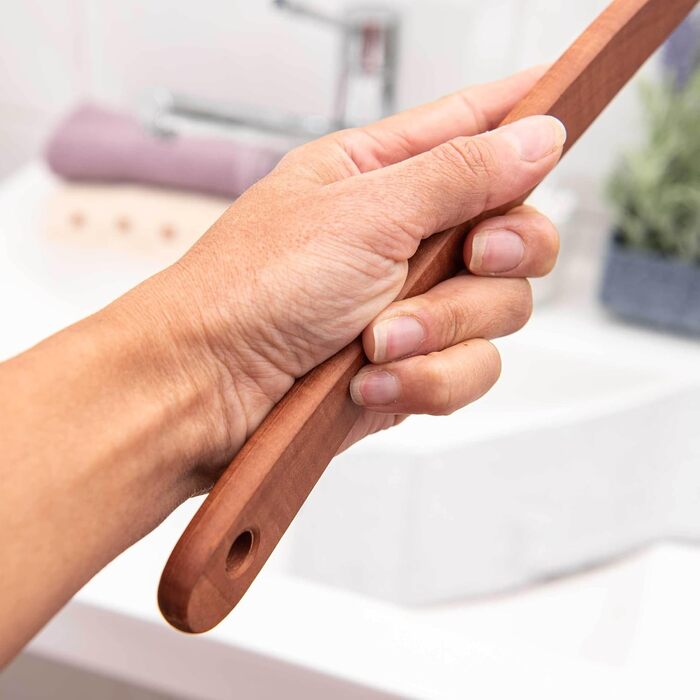 SIDCO Back Brush Pearwood Massage Brush Wood with Removable Handle Natural