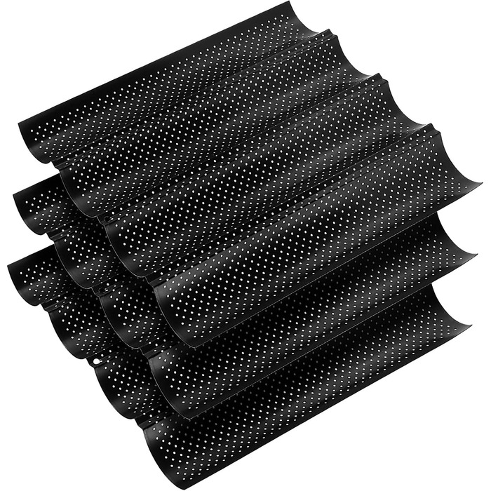 KEILEOHO 3-Piece Baguette Baking Pan, Baguette Baking Sheet with 4 Cavities, 38 x 33 cm Baguette Baking Sheet/Pan, Bread Baking Accessories for 4 Baguettes, Black
