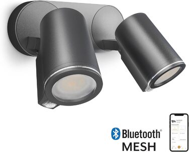 Steinel LED Spotlight DUO SC Connect, smart outdoor wall light, motion sensor, dimmable, controllable via app, schedule function, 7 W, 3000K, Anthracite