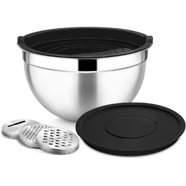 Миска Joyfair 4,5 л з нержавіючої сталі з кришкою, набором терок для приготування, миття в посудомийній машині - чорна