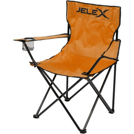 Кемпінговий стул JELEX Expedition зі спинкою, підлокітниками та тримачем для напоїв, простий механізм складання. Олив'яний, стійкий до бруду та води.
