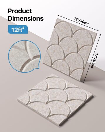 Акустичні панелі Soundsbay 12 шт, самоклейні звукопоглинаючі плити з поліестеру для шумоізоляції та декору стін, 30x30x0.9 см, світло-бежевий