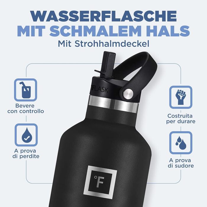 Термос-пляшка IRON °FLASK з нержавіючої сталі з 3 кришками - ізольована, герметична, для спорту, школи, фітнесу, кемпінгу. Без BPA