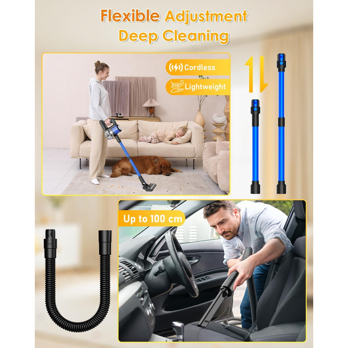 Бездротовий акумуляторний пилосос 50000Pa/500W з дисплеєм, 3 режими, антизаплутувальна щітка, док-станція, 1л, тихий, для шерсті тварин/килимів/підлоги/авто