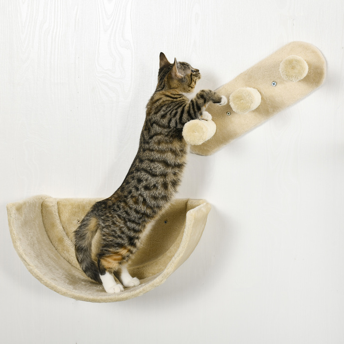 PawHut Cat Climbing Wall 4-Piece, Cat Scratching Post with Climbing, Cat Ladder, Hammock, Jumping Platform, Wall Scratching Post for Cats up to 5 kg