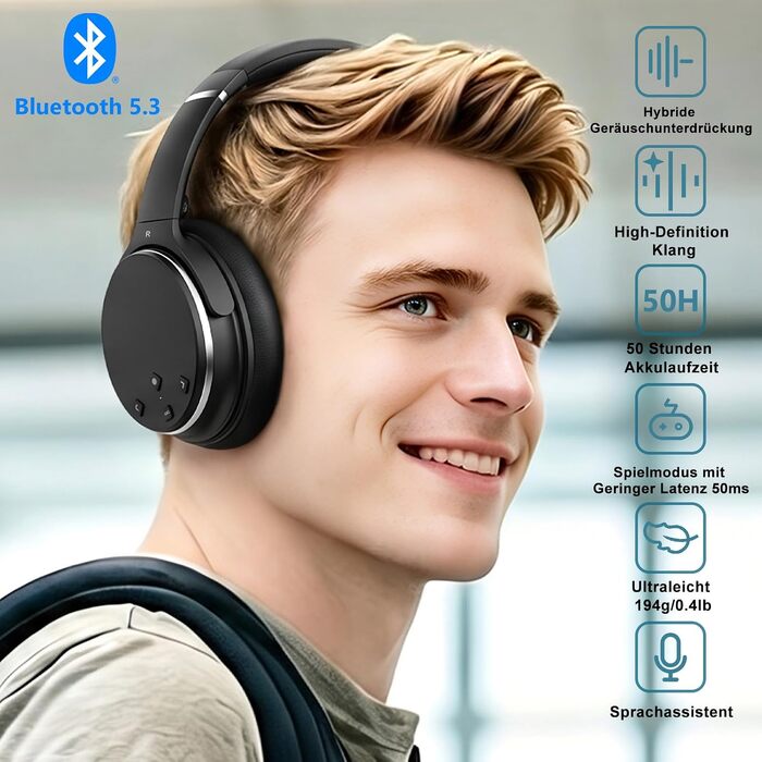Бездротові навушники з активним шумозаглушенням Srhythm NC25, Bluetooth, Hi-Fi звук, глибокий бас, NFC, вбудований мікрофон, чорні