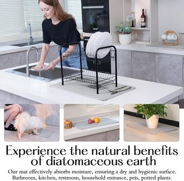 Amilutuo Badematte Stein, Diatomite Stone Bath Mat, Non-Slip Stone Bath Mat, Quick-Drying Stone Bath Mat Light Grey 60 x 39 CM