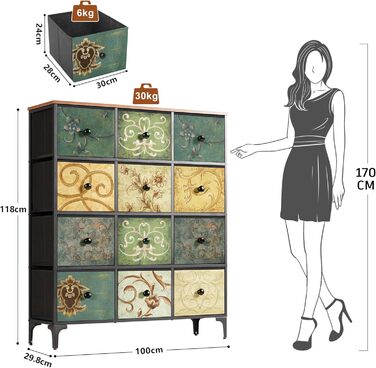 LYNCOHOME Chest of Drawers Cabinet with 8 Fabric Drawers, Sideboard with Fabric Drawers, Drawer Cabinet for Kitchen, Office, Hallway, TV Stand with Fabric Drawers (29.8D x 100W x 118H cm (12 Drawers))