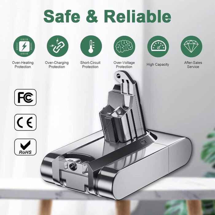 Акумулятор 21.6V 4.6Ah для пилососів Dyson V6 DC62 (замінник) + 2 фільтри + кришка + 2 шурупи