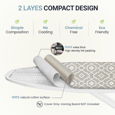Чохол та накладка для прасувальної дошки 137x45 см, бавовна, термостійкий, товста підкладка, кишенька для праски, Smart Fit, без хімікатів, для прання в машині