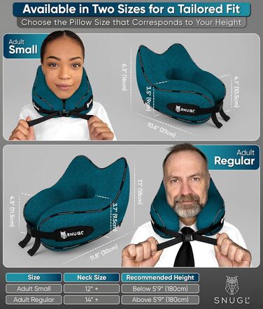 Подушка для шиї SNUGL з Memory Foam, регульована, для подорожей | Зручна подушка-воротник для шиї в літак, авто та в дорогу | Подушка для шиї, Neck Travel Pillow (синьо-зелений)