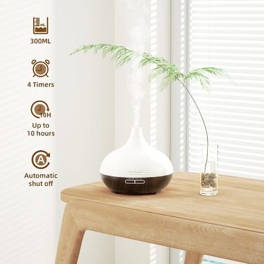 ASAKUKI Дифузор ароматичних олій 300мл, ультразвуковий зволожувач повітря, ароматерапія, LED-підсвічування, без BPA, для спа, офісу, спальні (Чорний)