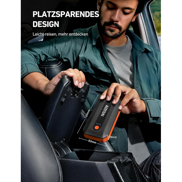 Powerbank AstroAI B8 для авто: пускова станція, 7.0л бензин/5.5л дизель, LED, QC 3.0 USB, 12V, Orange