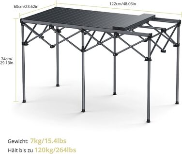 Складний алюмінієвий стіл для кемпінгу Anbte, 122x60x74 см, до 120 кг, для 6-8 осіб, з сумкою для перенесення