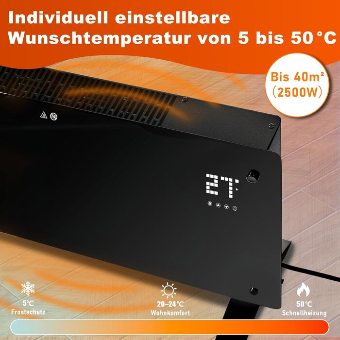 Електричний конвектор Citybee 2500W з термостатом, пульт, таймер, захист від перегріву, 2 роки гарантії