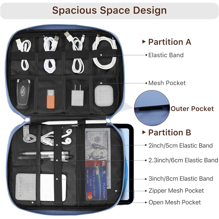 Органайзер для гаджетів Dadanism: чохол-сумка для планшетів 9-11'', кабелів, зарядних пристроїв та Powerbank (блакитний)