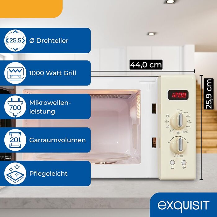 Мікрохвильова піч Exquisit Retro RMW720-3GDIG Creme, 20л, 700 Вт, 1000 Вт гриль, таймер, розморожування