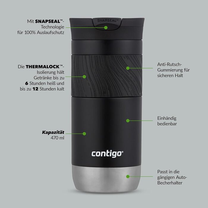 Contigo Byron Snapseal Stainless Steel Thermobecher - Leakproof Travel Coffee Mug, 590ml, BPA-Free