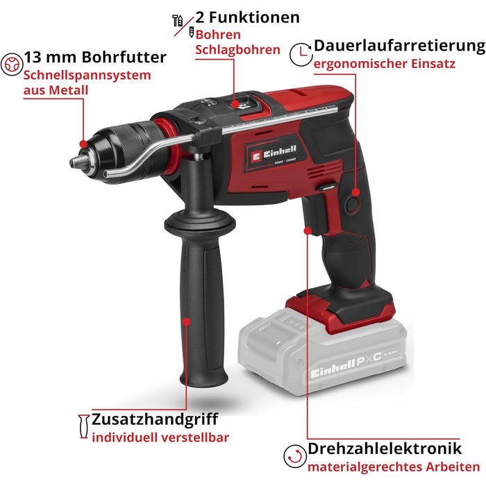Акумуляторний ударний дриль Einhell TE-ID 18 Li-Solo Power X-Change (18 В, Li-Ion, 13 мм, без акумулятора та зарядного пристрою)