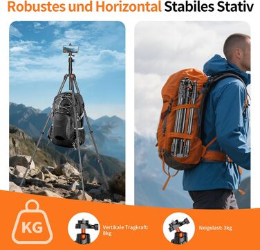 Штатив для камери XXZU 180 см, легкий, для DSLR/смартфона, з кульковою головкою 360° та 1/4-дюймовою різьбою, чорний