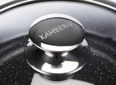 Каструля Kamberg Kochtopf 24 см з алюмінію з антипригарним покриттям під камінь, з кришкою з термостійкого скла, для всіх типів плит, включаючи індукцію, PFOA-free, 24 x 24 x 7,5 см