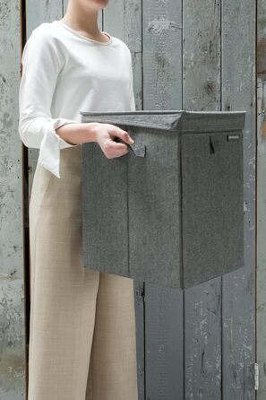 Brabantia Stackable Laundry Box 35L - Front and Top Opening - Large Volume - Lightweight and Sturdy Handles - Pepper Black