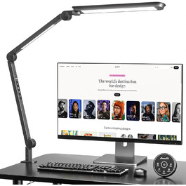 AmazLit Adjustable LED Desk Lamp with Dual Light Source - 12W/16W Dimmable Architect Lamp with Remote Control & Clamp