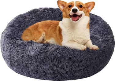 Кругле ліжко для котів та собак, Doughnut-форма, 60 см, сірий колір, Queta Deluxe