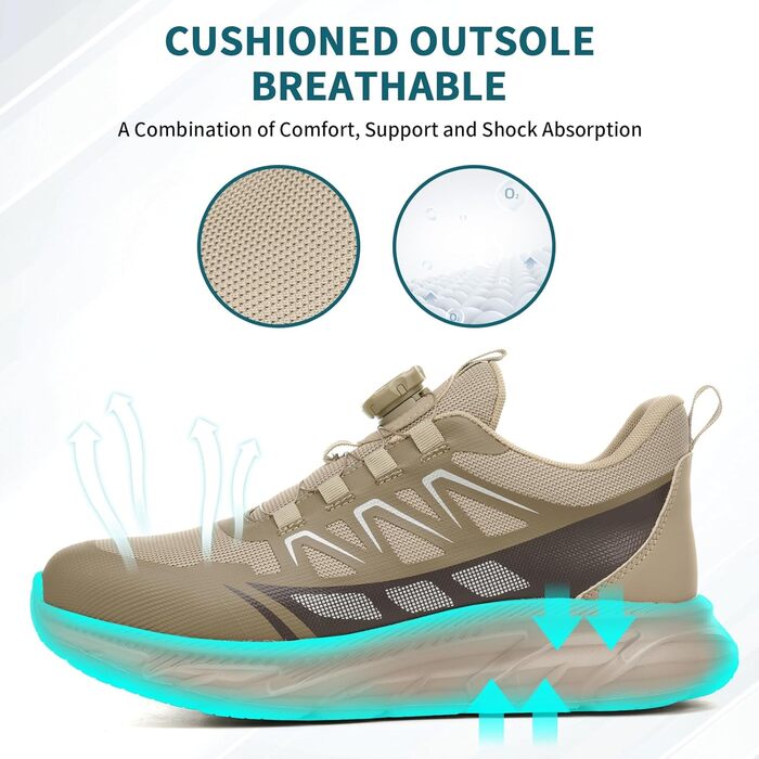 Робочі черевики для чоловіків та жінок. Зручні, дихаючі, з металевим носком. Індустріальні черевики для роботи з пряжками та шнурівками (41 EU, Хакі)