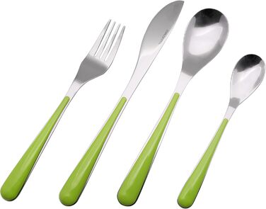 EXZACT Cutlery Set with Stand / 24 PCS Stainless Steel Cutlery Set in a Plastic Holder - Colored Handles - 6 x Forks, 6 x Knives, 6 x Spoons, 6 x Teaspoons - Green (EX153 x 24)