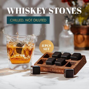 Подарунковий набір Whisky Steine Royal Reserve: кам'яні охолоджувачі для віскі, дерев'яне коричневе підношення для чоловіків, без розведення