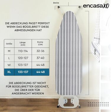 Чохол для прасувальної дошки Encasa XO Roma сірий, 135x45 см, з термозахистом та товстим шаром, для стандартних дощок 125x39 см
