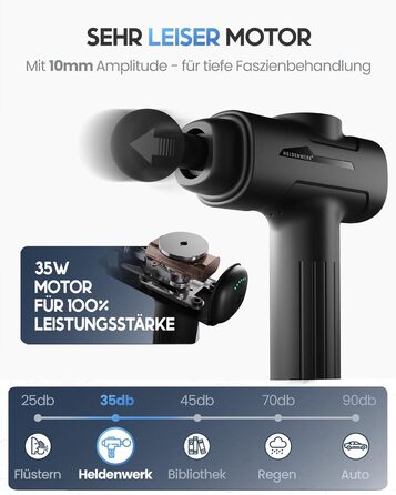 Heldenwerk Massage Gun - Muscle Massager with 6 Attachments & 3200 RPM - USB-C Rechargeable - Black