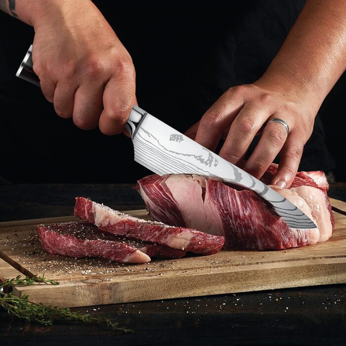 Набір кухонних ножів Gustrug 3 шт. з ергономічними ручками: кухонний ніж, сантoku, універсальний (8 шт.)