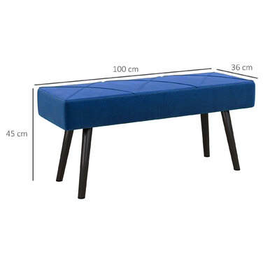 HOMCOM Upholstered Bench, Bed Bench, Entryway Bench with X-Pattern, Velvet-Look, Holds up to 120 kg, for Bedroom, 100 x 36 x 45 cm, Blue | Aosom