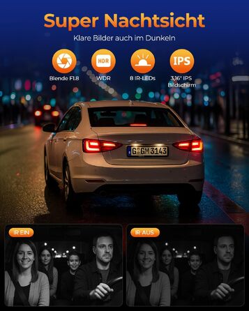 4-канальний автомобільний відеореєстратор LAMTTO (передній, задній, внутрішній), 5GHz WiFi, 360° огляд, ІЧ-нічна зйомка, 24/7 моніторинг паркування, IPS-екран 3.16
