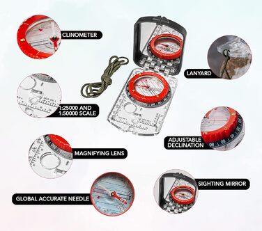 Sight Compass Adjustable Declination – Pathfinder Compass Survival Camping | Base Plate Compass Kids Navigation | Orienteering Compass Hiking Map Reading Military Compass Backpacking
