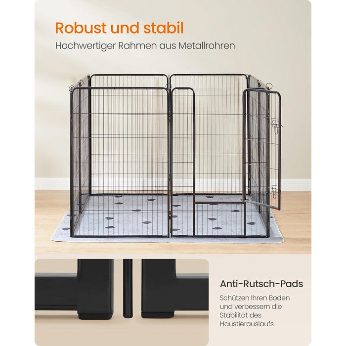 Вольєр для тварин Feandrea Freilaufgege, XL, 77 x 120 см, чорний, з 8 панелей, для дому та вулиці