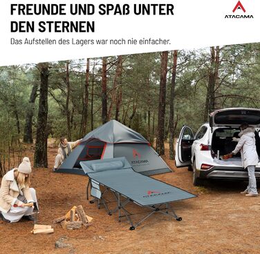 Ліжко похідне Atacama складане, ультралегке для кемпінгу та риболовлі, комфортне, портативне, розмір XXL 190x68x38 см
