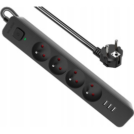 Мережевий фільтр Defender SFS 135, 5 м, 4 розетки, 3x USB