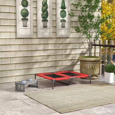 Лежанка для собак PawHut Outdoor, піднята лежанка з дихаючою сіткою, для малих та середніх собак, 91 x 69 x 29 см (Червоний)