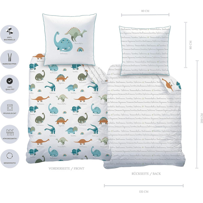 Дитяча постільна білизна 135x200/80x80, Райдуга та лісові тварини - преміум якість, 100% бавовна, для дівчаток та хлопчиків