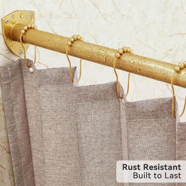 Штанга для душу L-подібної форми, регульована, з кріпленням для гардини та опорою для верхньої частини, для ванни/ванної кімнати, монтаж на свердління (Золото, 100-175см x 140-214см)