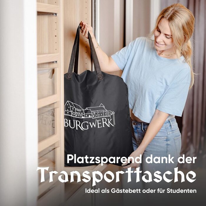 Надувне ліжко 3-в-1 | Гостьове та кемпінгове ліжко | Надувна матрац з електропомпою 150x200 | Самостійно надувна ліжко (2 особи, Чорний/Антрацит)