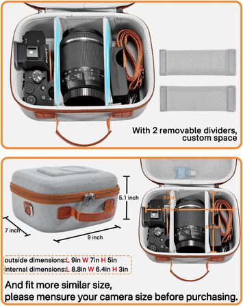 Чохол жорсткий RAIACE для Sony Alpha 7 II/III/IV/7R V, Nikon, Canon, Pentax – сірий. З відсіком для зарядного пристрою, кабелів, карт пам'яті та аксесуарів.