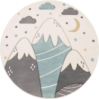 Дитячий килим Paco Home для хлопчиків та дівчаток 160x230 см, 3D ефект, пастельні кольори (гори, хмари, зірки), кремовий