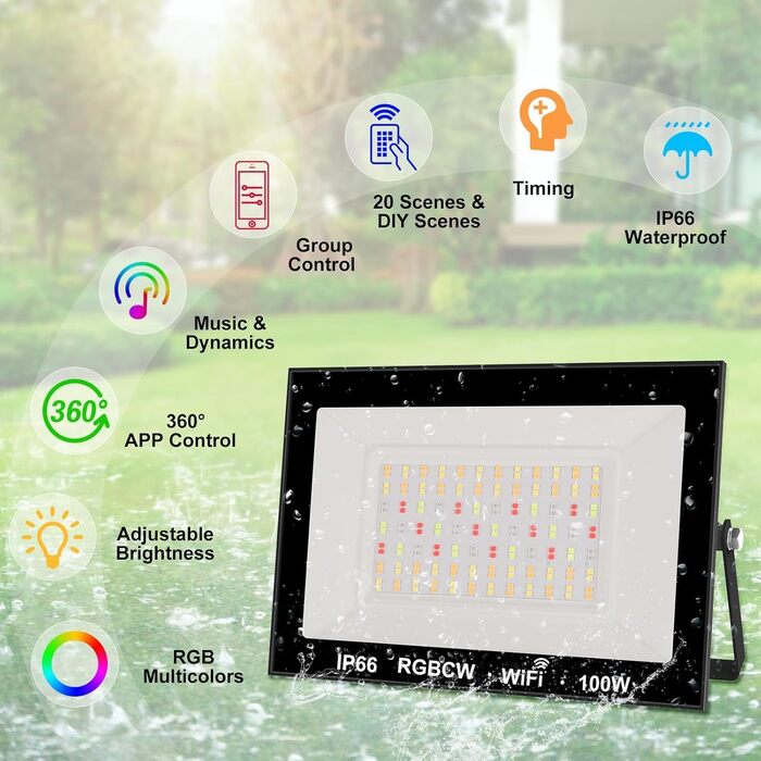 T-SUNUS LED Flood Light Outdoor 100W, Super Bright Outdoor Floodlight Cool White Spotlight IP66 Waterproof 11000LM for Driveway Garage Hallway Garden 2 Pack (1 Piece, 100w-wifi)