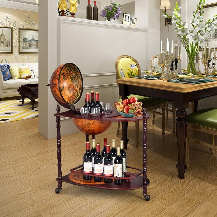 COSTWAY Globusbar Minibar World Globe Wine Rack Bottle Rack Globe Bar Home Bar Cocktail Bar Decorative Bar Table Bar, with Wheels, with Tabletop